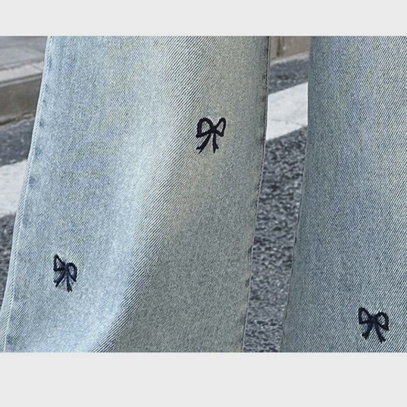 Modieuze Jeans met Strikjesprint voor Meisjes (4-14 jaar) - Wijde Pijpen Denim Broek