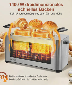 RVS Broodrooster met LCD Touch Display, 1400W, 4 Sneetjes en Broodjeshouder