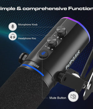 XLR/USB Gaming Microfoon Kit met Arm, RGB & Mute Functie