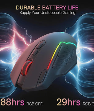 Redragon M810 MAX Gaming Muis: 3-Mode Draadloos, 12000 DPI, RGB, 8 Macro Knoppen
