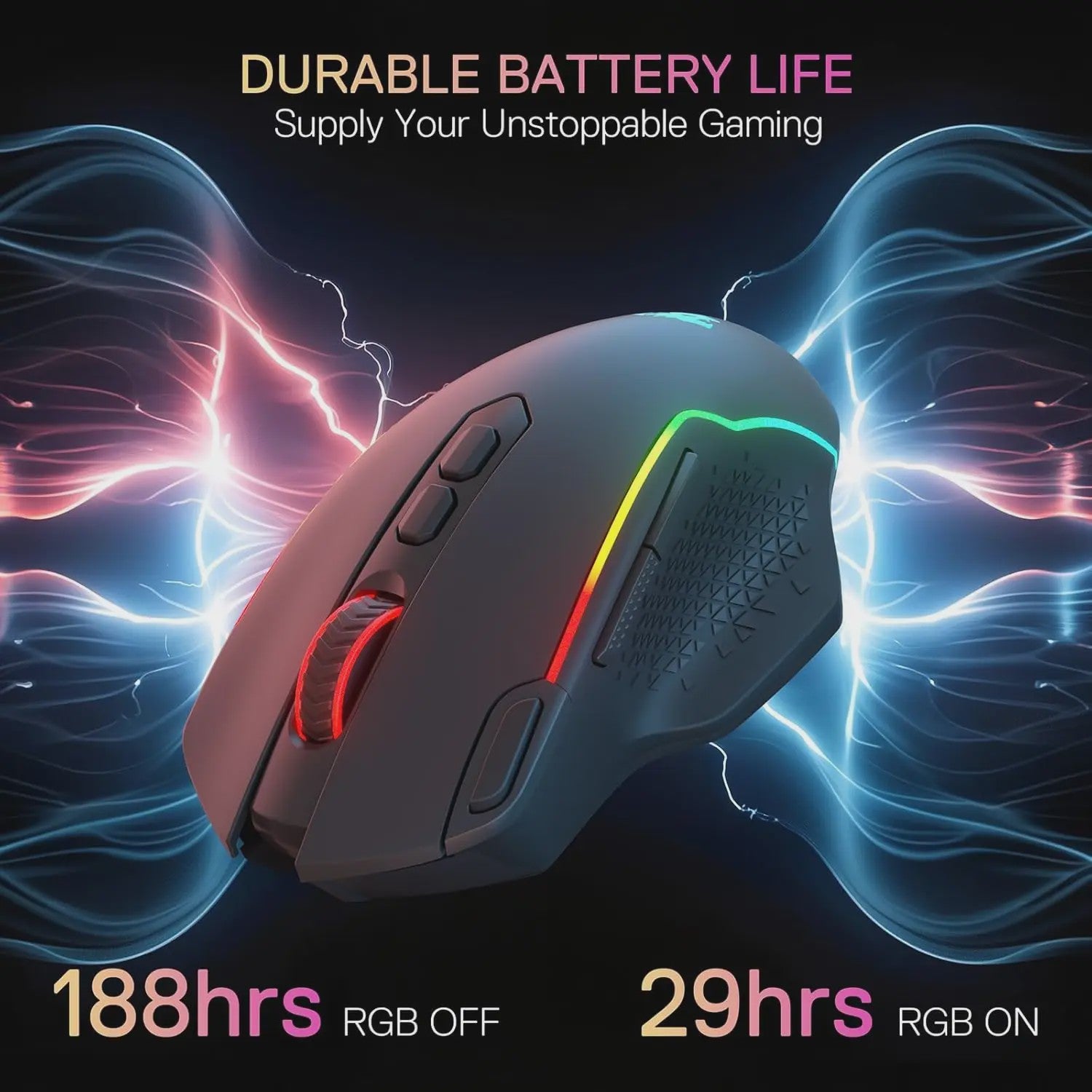 Redragon M810 MAX Gaming Muis: 3-Mode Draadloos, 12000 DPI, RGB, 8 Macro Knoppen