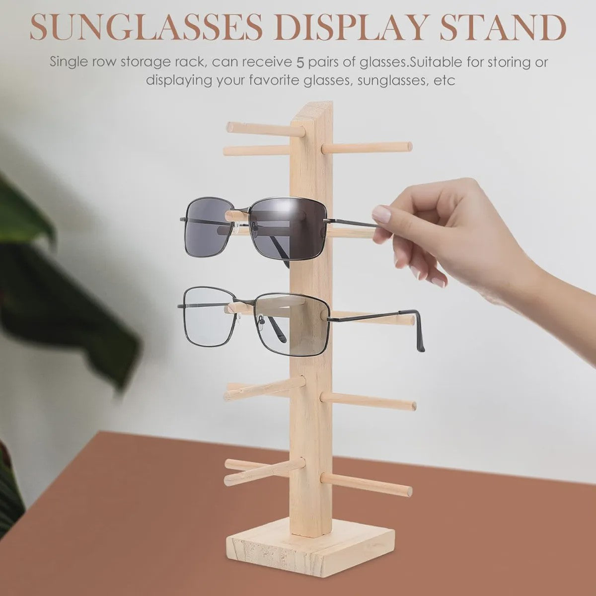 Houten Brillen Display Standaard - 5 Lagen Opbergrek voor Zonnebrillen en Optische Brillen