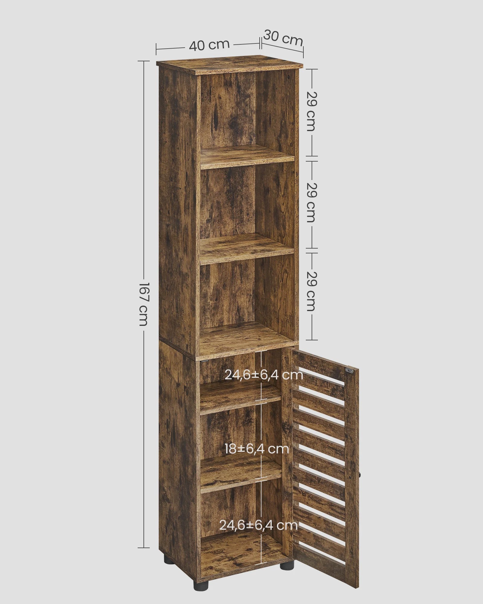 Hoge Badkamerkast met 3 Open Vakken en 2 Verstelbare Planken - Rustiek Houtdesign
