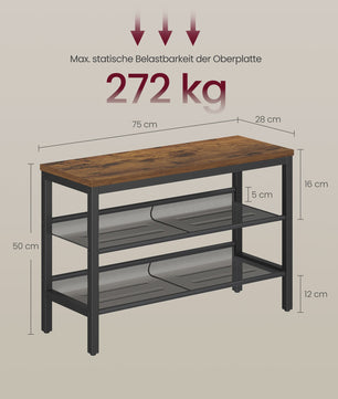 VASAGLE 3-laags Schoenrek - Industrieel Design met Verhoogde Randen