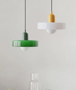 Nordic Bauhaus Hanglamp - Retro Glas & Kleurrijke Kap voor Woonkamer, Eetkamer, Bar
