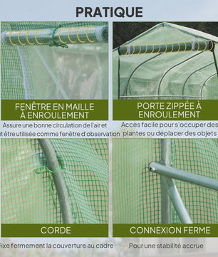 Outsunny Tunnel Kas 5,75 m² - Groen - Met Deur & 6 Rolramen - 295x195x196 cm