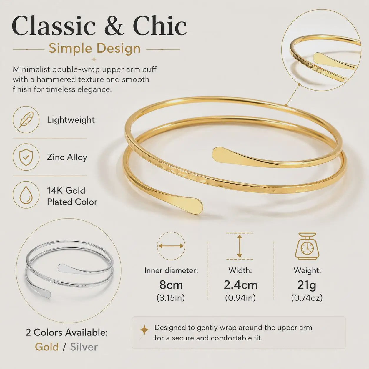 Minimalistische Goudkleurige Bovenarm Armband - Verstelbaar & Statement Juweel voor Dames