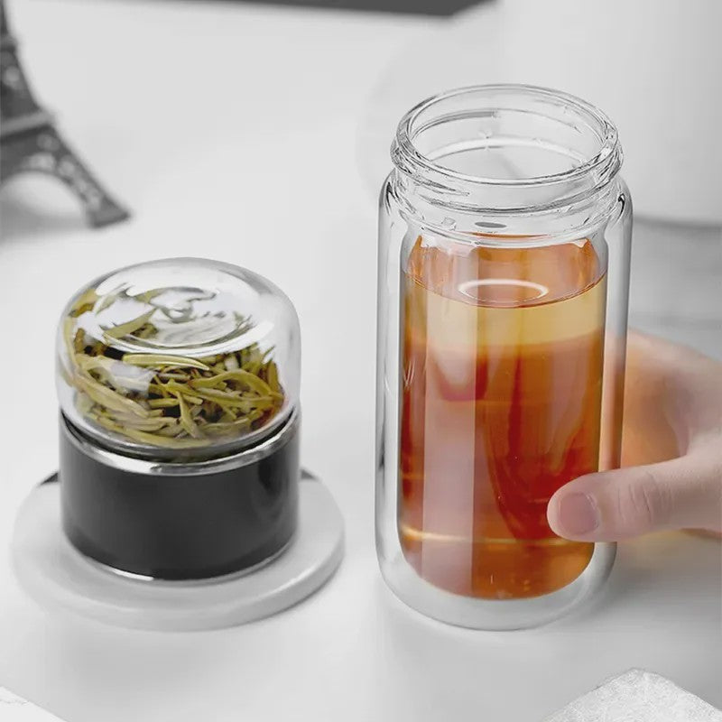 Dubbellaagse Glazen Theefles met Infuser - 420ml - Hittebestendig Borosilicaatglas