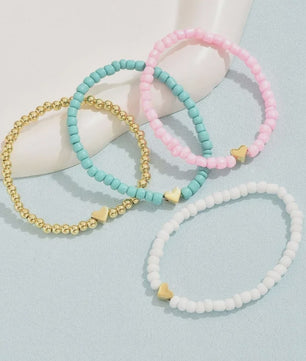 Set van 4 Bohemian Kralen Armbandjes met Hartje - Zomerse Beach Vibes
