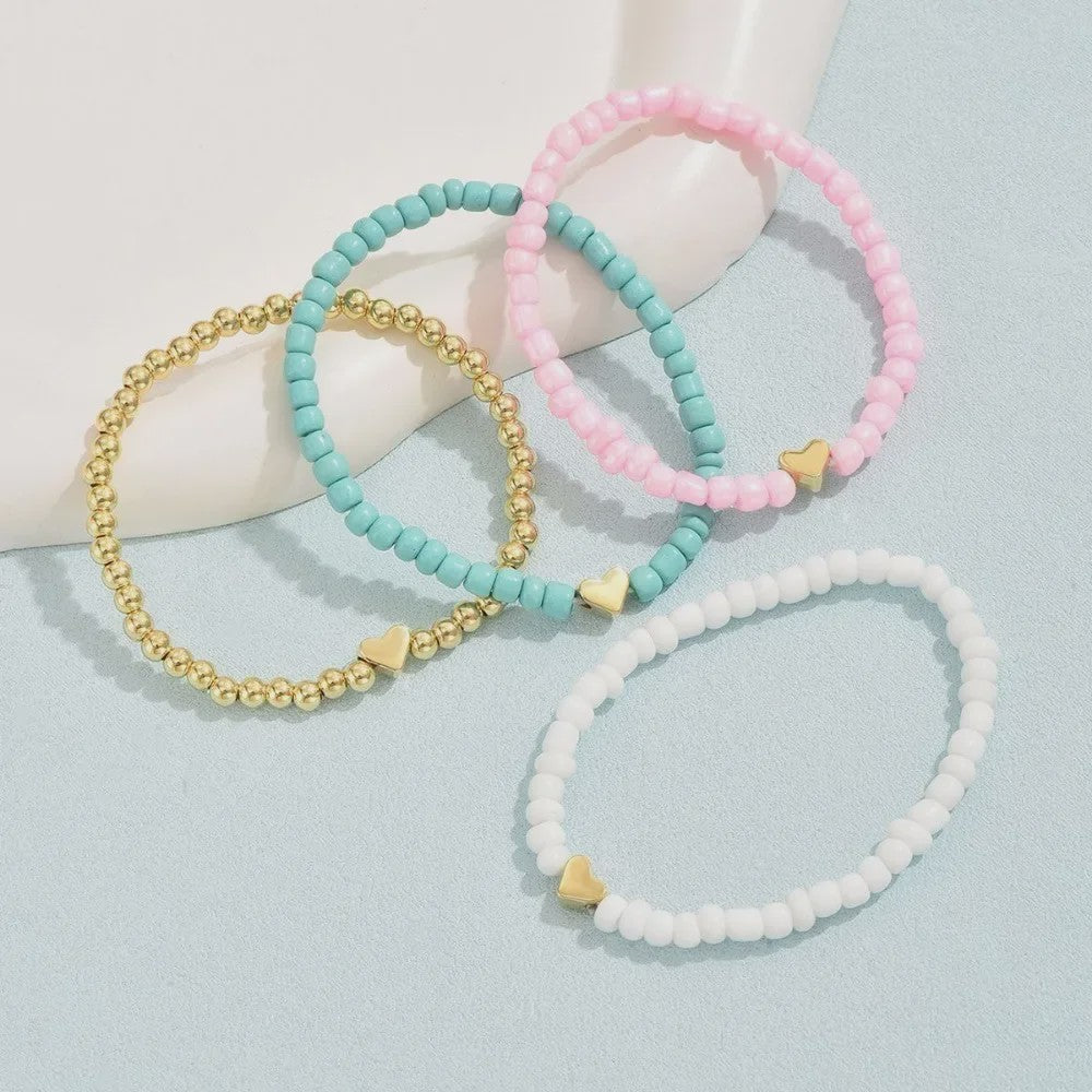 Set van 4 Bohemian Kralen Armbandjes met Hartje - Zomerse Beach Vibes