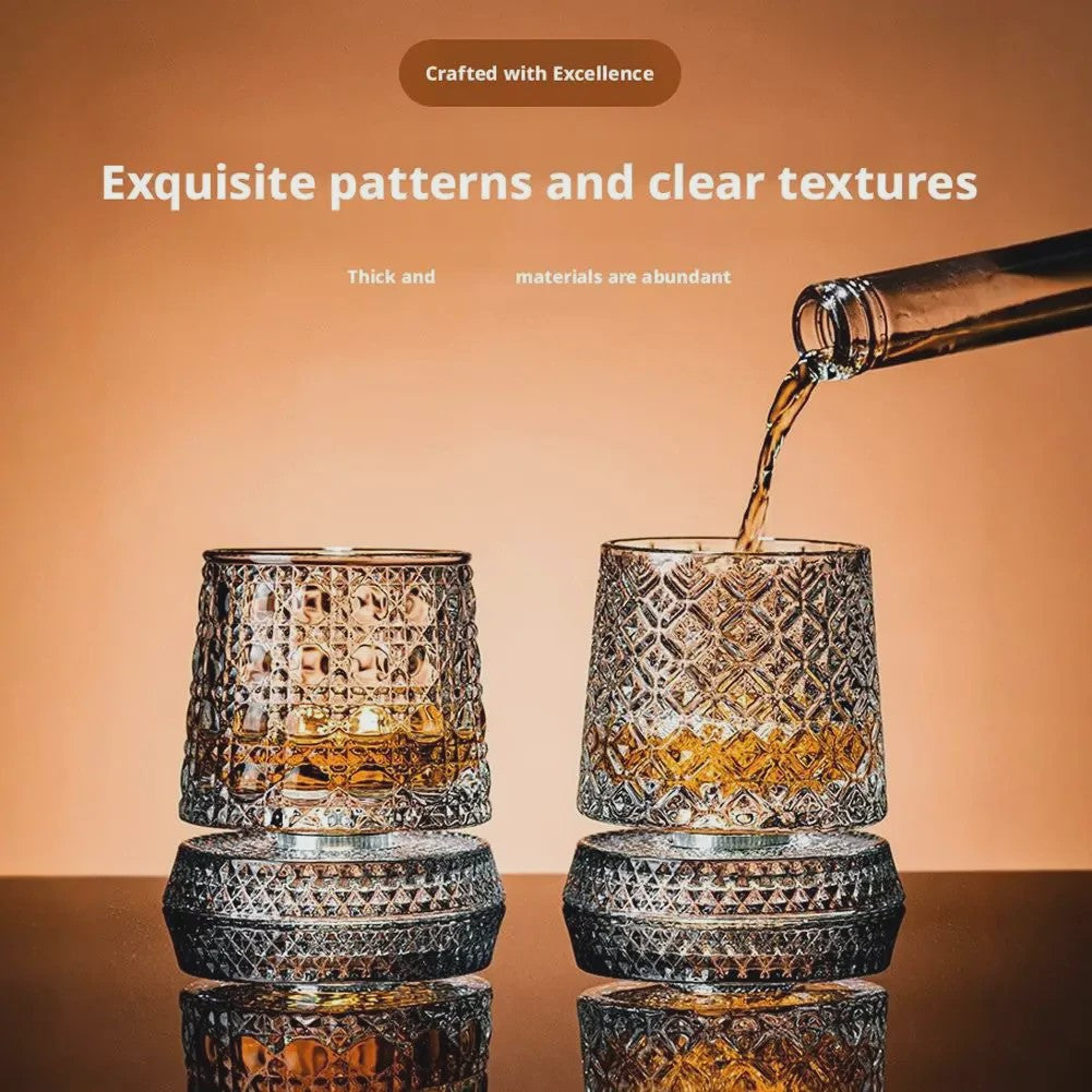 Set van 2 Draaibare Whiskey Glazen met Glazen Voet - Kristal Rum Cocktail Glazen