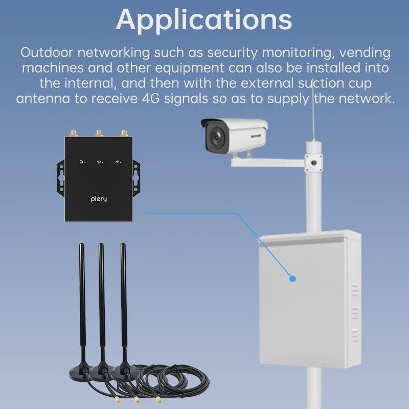 Plery 4G LTE WiFi 6 Router - 300Mbps, 3 Antennet, 32 Apparaten, Industrieel, VPN