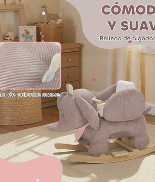 Schattige Olifant Wipstoel met Geluid en Veiligheidsgordel - Houten Basis