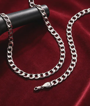 Set: 925 Sterling Zilveren Collier & Armband - 8mm Cuban Link - Minimalistisch & Luxe Cadeau
