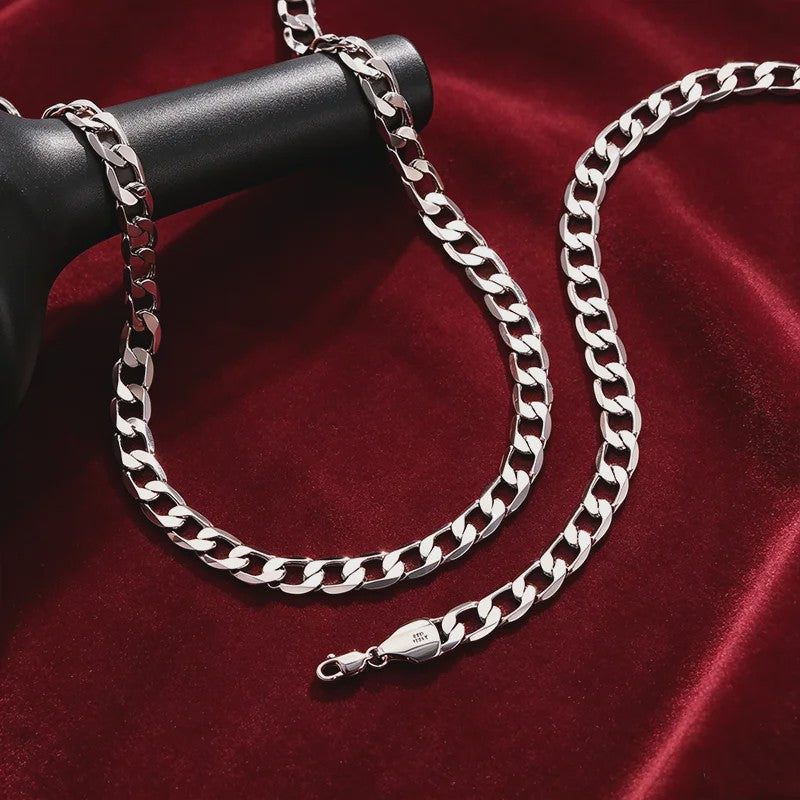 Set: 925 Sterling Zilveren Collier & Armband - 8mm Cuban Link - Minimalistisch & Luxe Cadeau