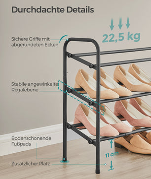 SONGMICS 3-laags Verstelbaar Schoenenrek - Metalen Vloerrek voor Hal & Garderobe