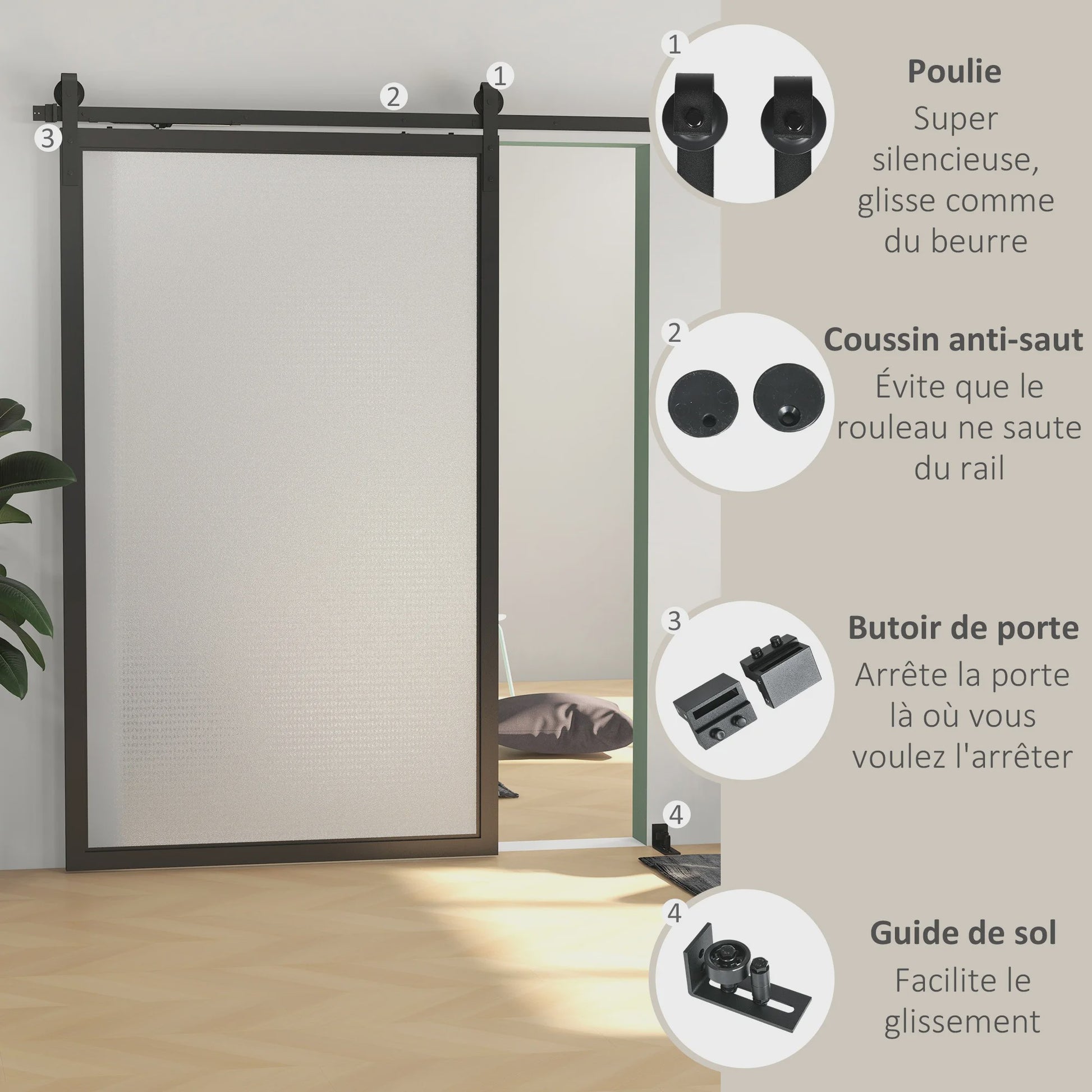 Schuifdeur Hardware Kit - Zonder Boren, J-Hanger, Stille Loop