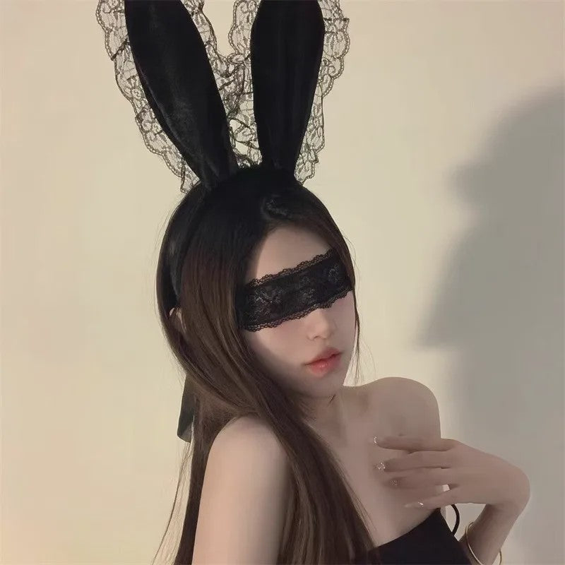 Luxe Bunny Oor Hoofdband met Kant en Bijpassend Oogmasker - Sexy Accessoire
