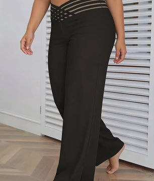 Plus Size Elegante Palazzo Broek met Crisscross Mesh Tailleband