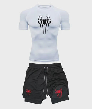 Heren Sport Set: Compressie T-shirt & Short met Spider Print