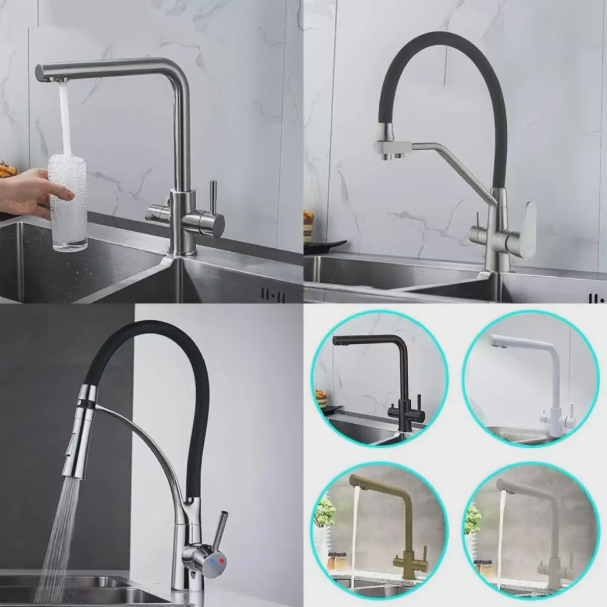 Keukenkraan met Waterfilter en Dubbele Hendel - Zuiver Drinkwater