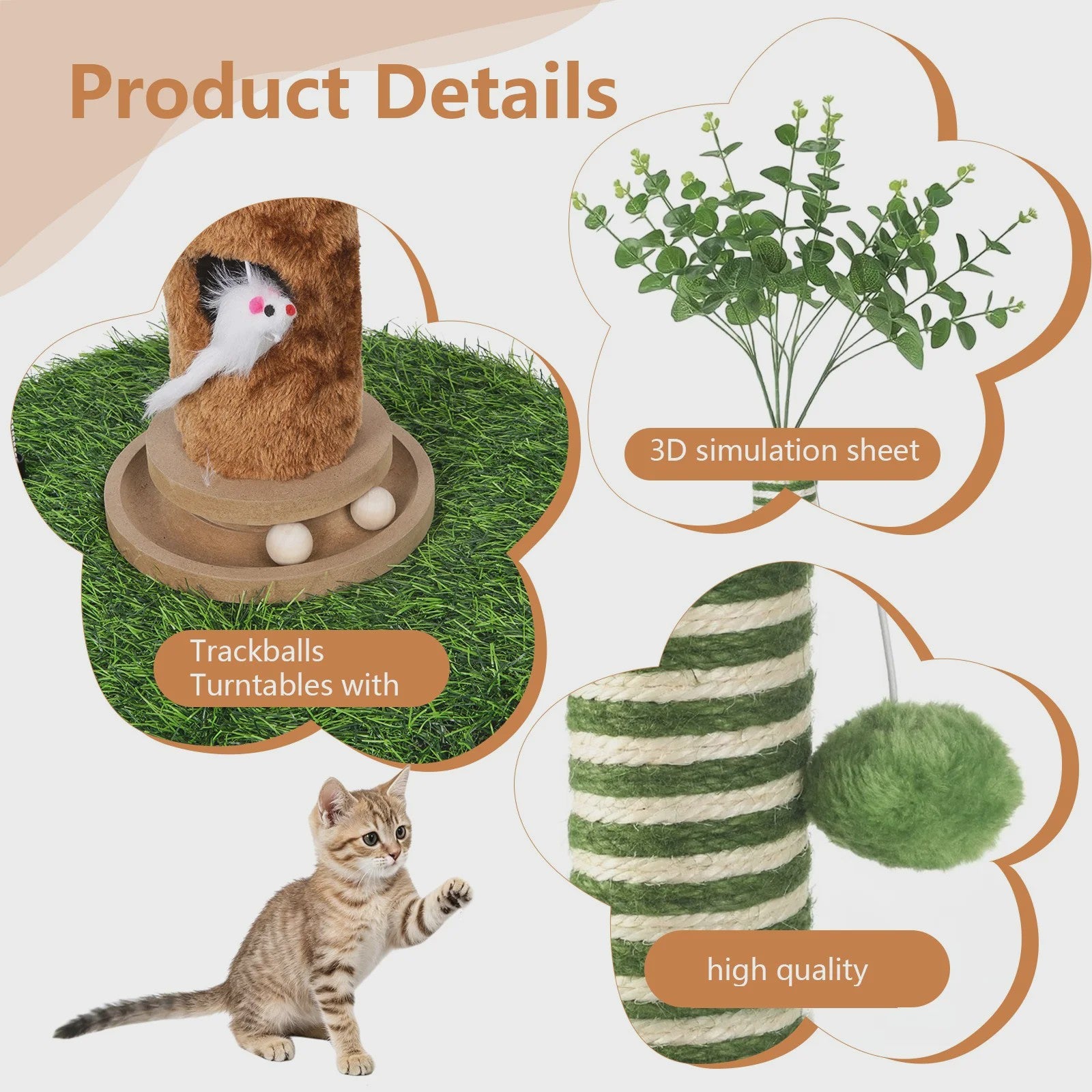 Luxe Kattenkrabpaal met Hangende Bal en Speeltoren - Natuurlijk Sisal Touw