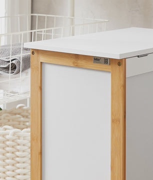 Stijlvolle Witte Wasbox met Bamboe Frame en Deksel