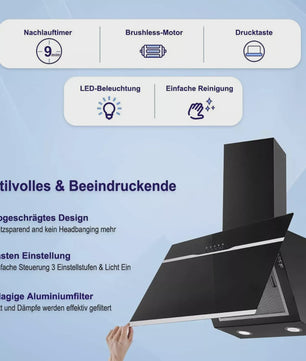 TopStrong Wandafzuigkap 60cm Zwart RVS - Eenvoudig Reinigbare Filters