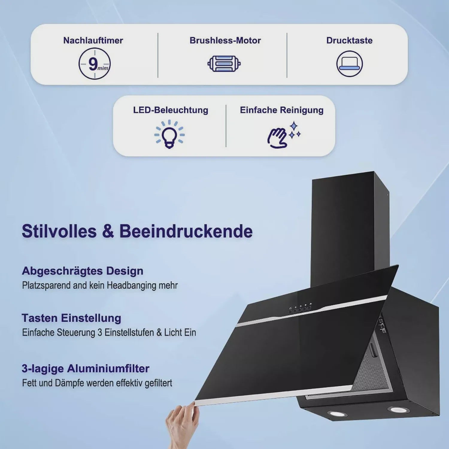 TopStrong Wandafzuigkap 60cm Zwart RVS - Eenvoudig Reinigbare Filters