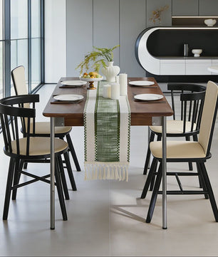 Groene Boho Tafel Runner met Franjes - Handgeweven - Rustiek Lente Decoratie