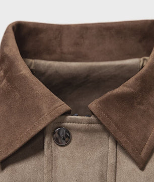Heren Vintage Suède Look Jas - Slim Fit Lente/Herfst met Kleurblokken en Rits