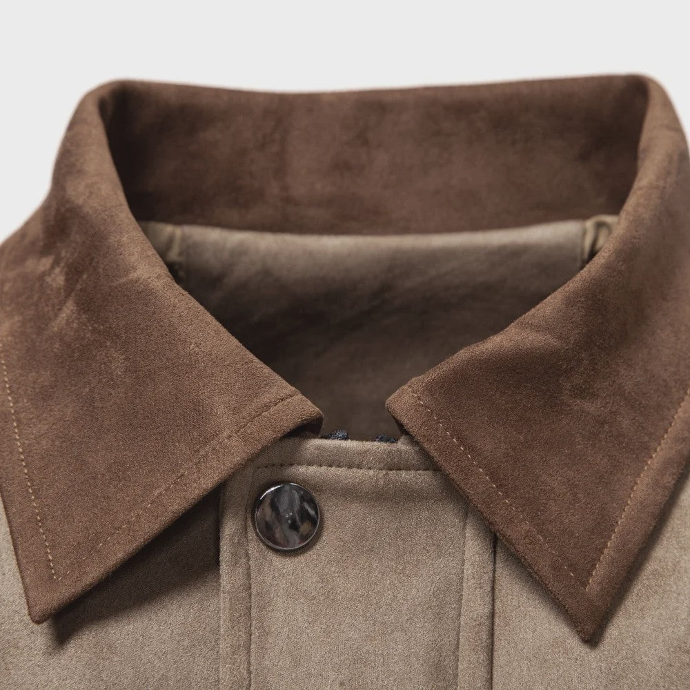 Heren Vintage Suède Look Jas - Slim Fit Lente/Herfst met Kleurblokken en Rits