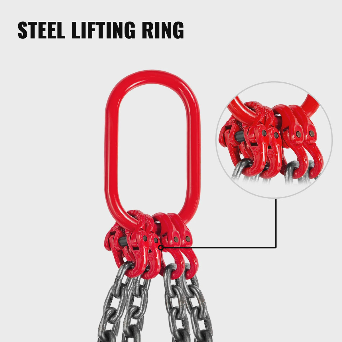 4T 4-delige Kettingtakel 8MM - 2 Meter Lengte - Grade 80 Staal - Hoge Temperatuur Bestendig