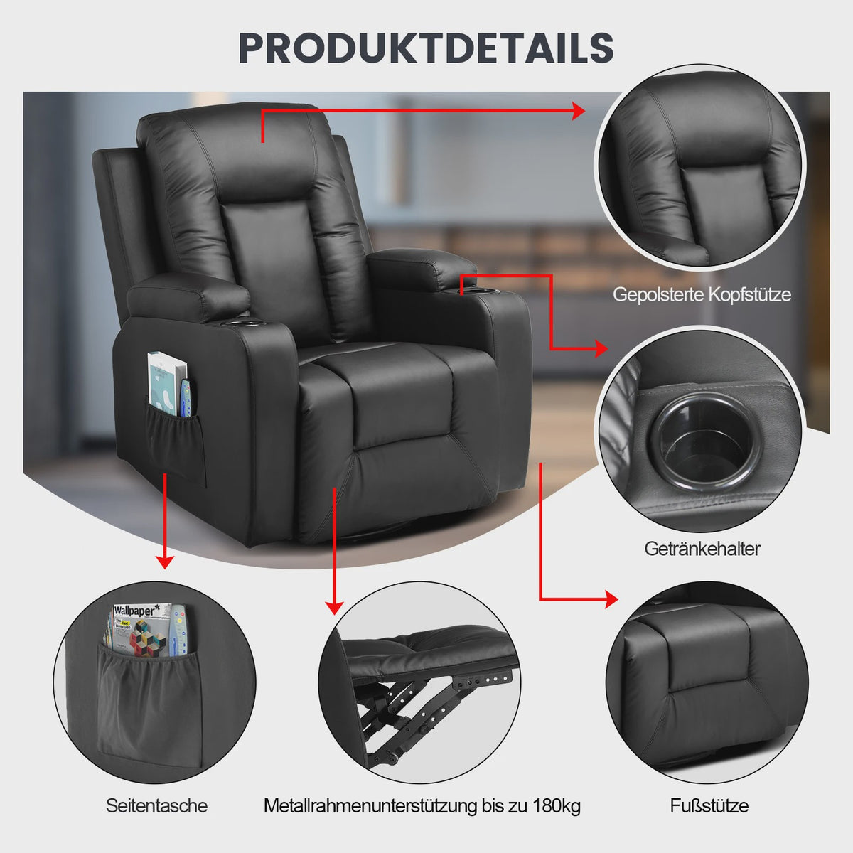 Luxe Draaibare Relaxfauteuil met Voetensteun en Dikke Armleuningen - Perfect voor TV Kijken