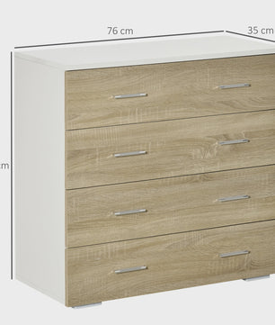 Moderne Commode met 4 Lades - Wit & Houtkleur - 76x35x72 cm
