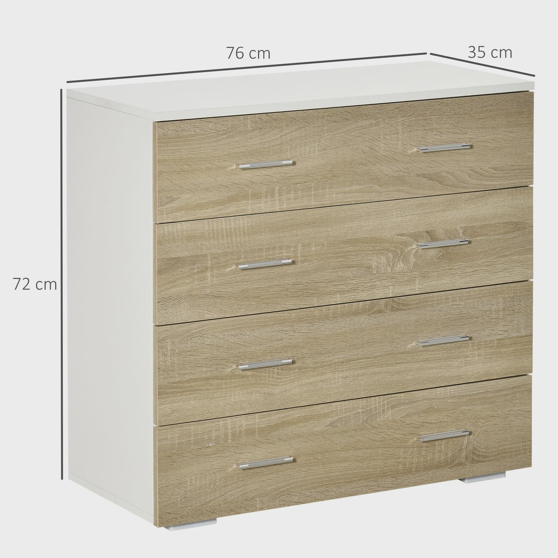 Moderne Commode met 4 Lades - Wit & Houtkleur - 76x35x72 cm