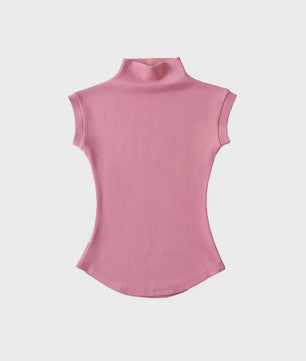 Dames Zomer Mouwloze Turtleneck Top - Slim Fit Basic T-shirt