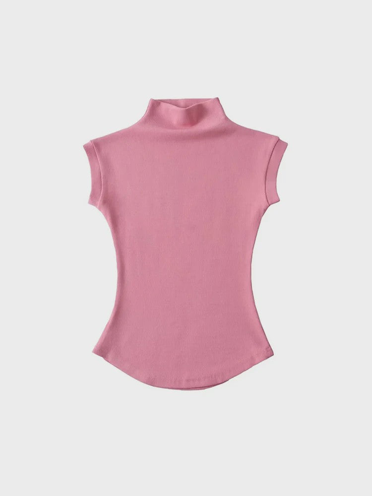 Dames Zomer Mouwloze Turtleneck Top - Slim Fit Basic T-shirt