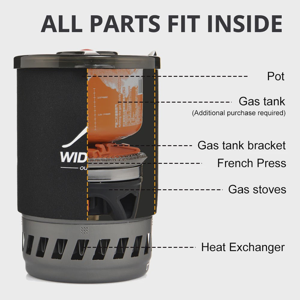Widesea Draagbare Camping Koffiezetter Set met French Press & Gasbrander 0.9L