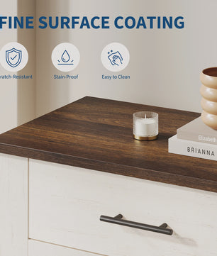 3-Laden Commode Wit Bruin - Compact Nachtkastje en Ladekast voor Slaapkamer/Woonkamer