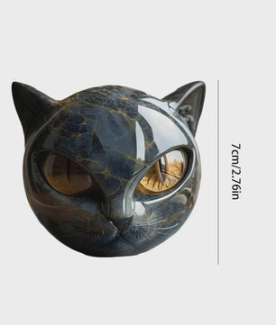 Decoratieve Zwarte Kat Steen Beeldje - Marmerlook Kattenkop voor Kantoor of Cadeau