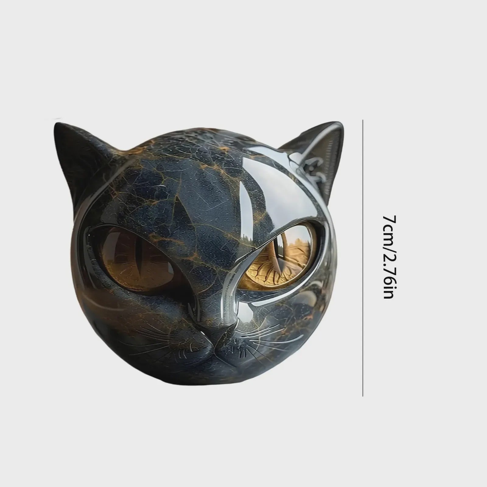 Decoratieve Zwarte Kat Steen Beeldje - Marmerlook Kattenkop voor Kantoor of Cadeau