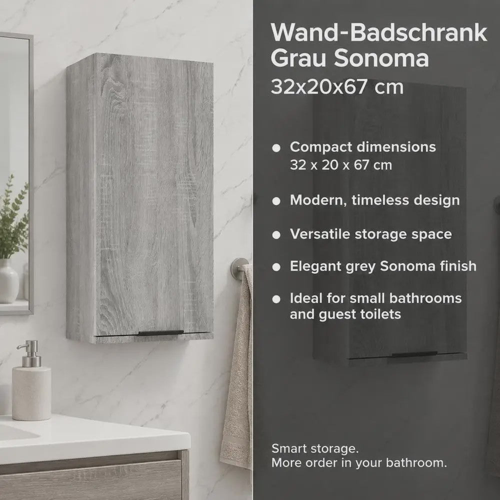 Sonoma Wandkast Grijs met Spiegeldeur - 32x20x67 cm