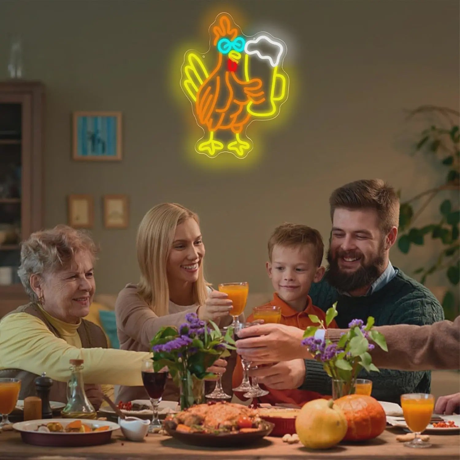Grappige Haan met Bier Glas Neon Sign - Sfeerverlichting voor Man Cave, Bar & Pub