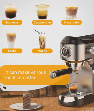 BioloMix Espressomachine 20 Bar RVS met Stoompijpje - Semi-Automatisch
