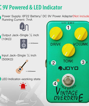 JOYO JF-01 Vintage Overdrive Gitaarpedaal - Breed Gainbereik voor Blues & Rock