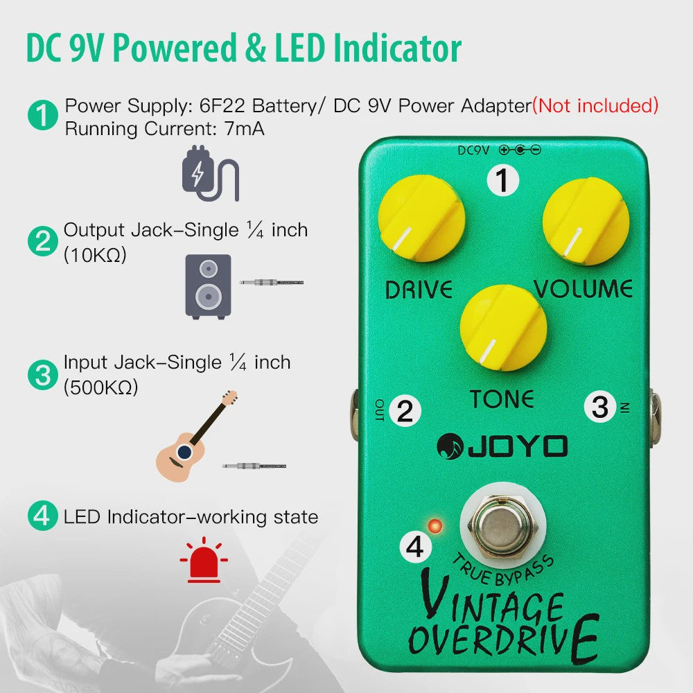 JOYO JF-01 Vintage Overdrive Gitaarpedaal - Breed Gainbereik voor Blues & Rock
