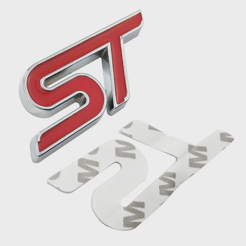 ST Grille Badge Embleem Sticker - Rood/Blauw Chroom - Voor Ford Fiesta, Focus, Mondeo