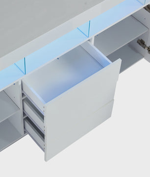 Moderne Dressoir 140cm Hoogglans Wit met LED Verlichting en 16 Kleuren