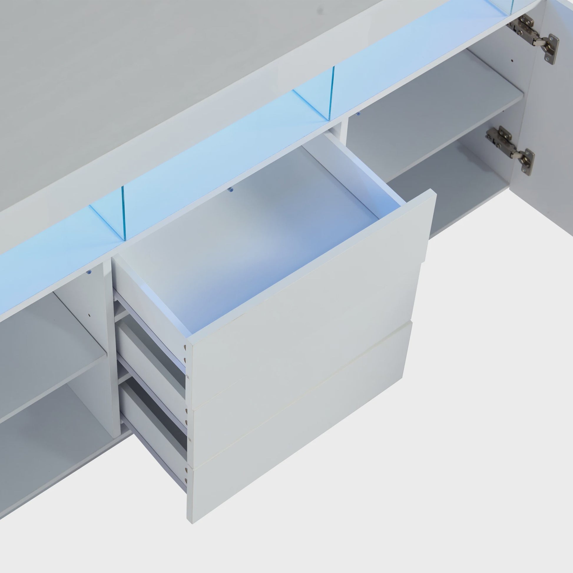 Moderne Dressoir 140cm Hoogglans Wit met LED Verlichting en 16 Kleuren